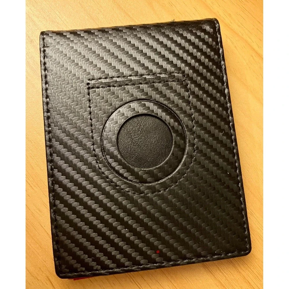 Runbox Mens Bifold Wallet Carbon Fiber Red Leather Interior RFID AirTag Holder